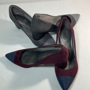 TWO PAIR Bundle Life Stride Molly Dress Pumps 6.5W Two-Tone Gray & Burgundy-Gray